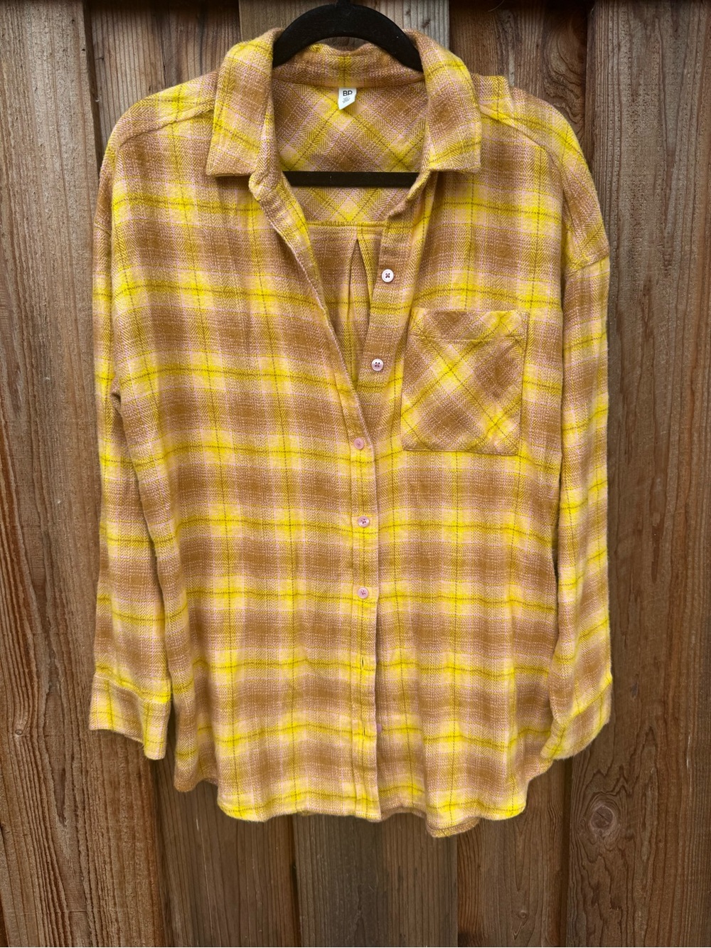 bp Yellow and Brown Plaid Button-Down Shirt